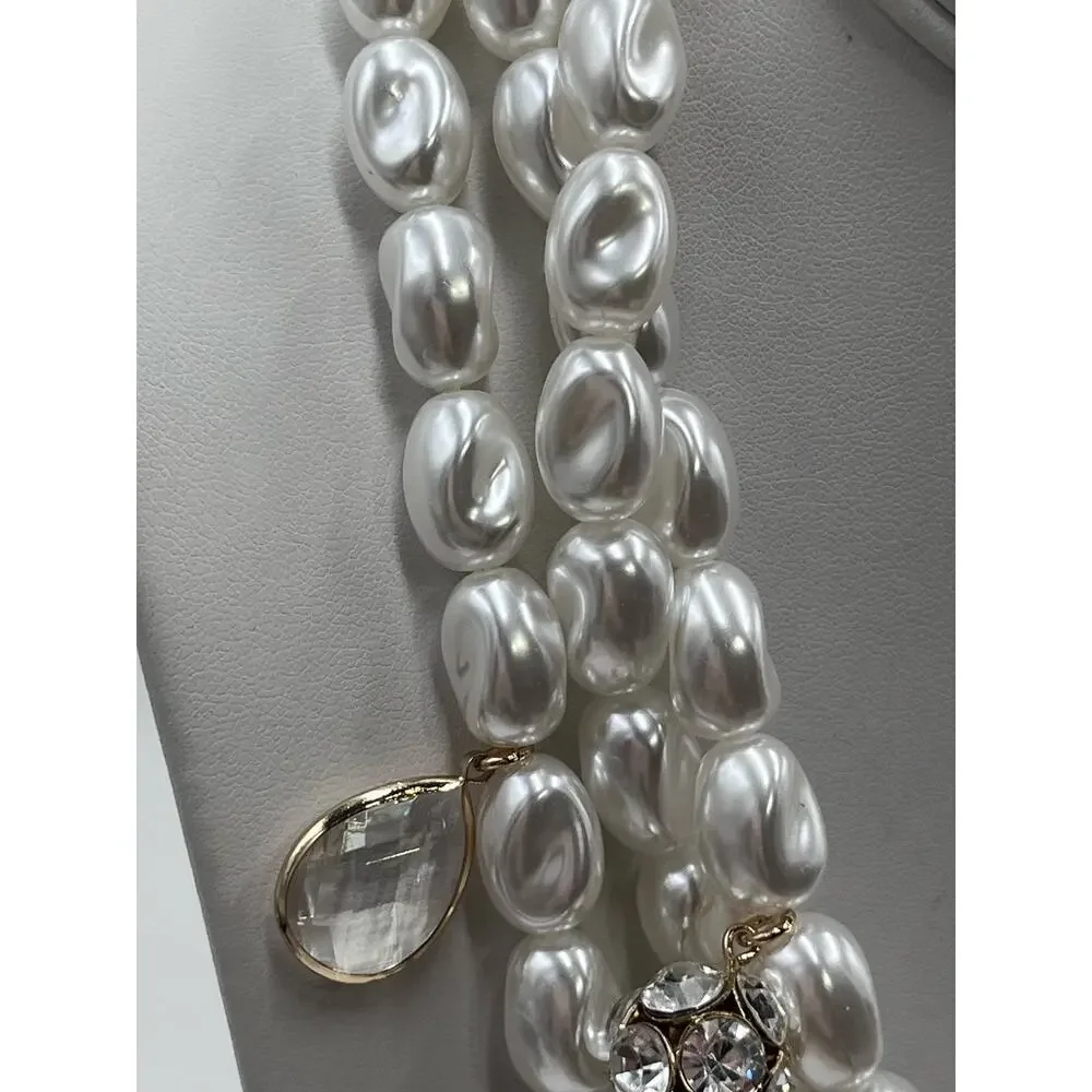 Lilly Pulitzer Resort White Dreamy Faux Pearl Pave Beads Gold Necklace New‎